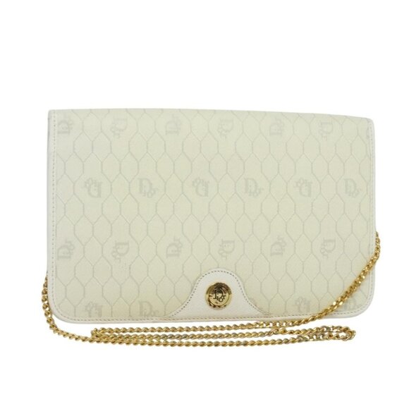 Christian Dior Honeycomb Canvas Chain Shoulder Bag PVC White Gold Auth 126123 - Picture 1 of 16